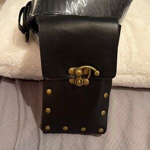 NEW  Black faux leather cute waist or over shoulder bag.